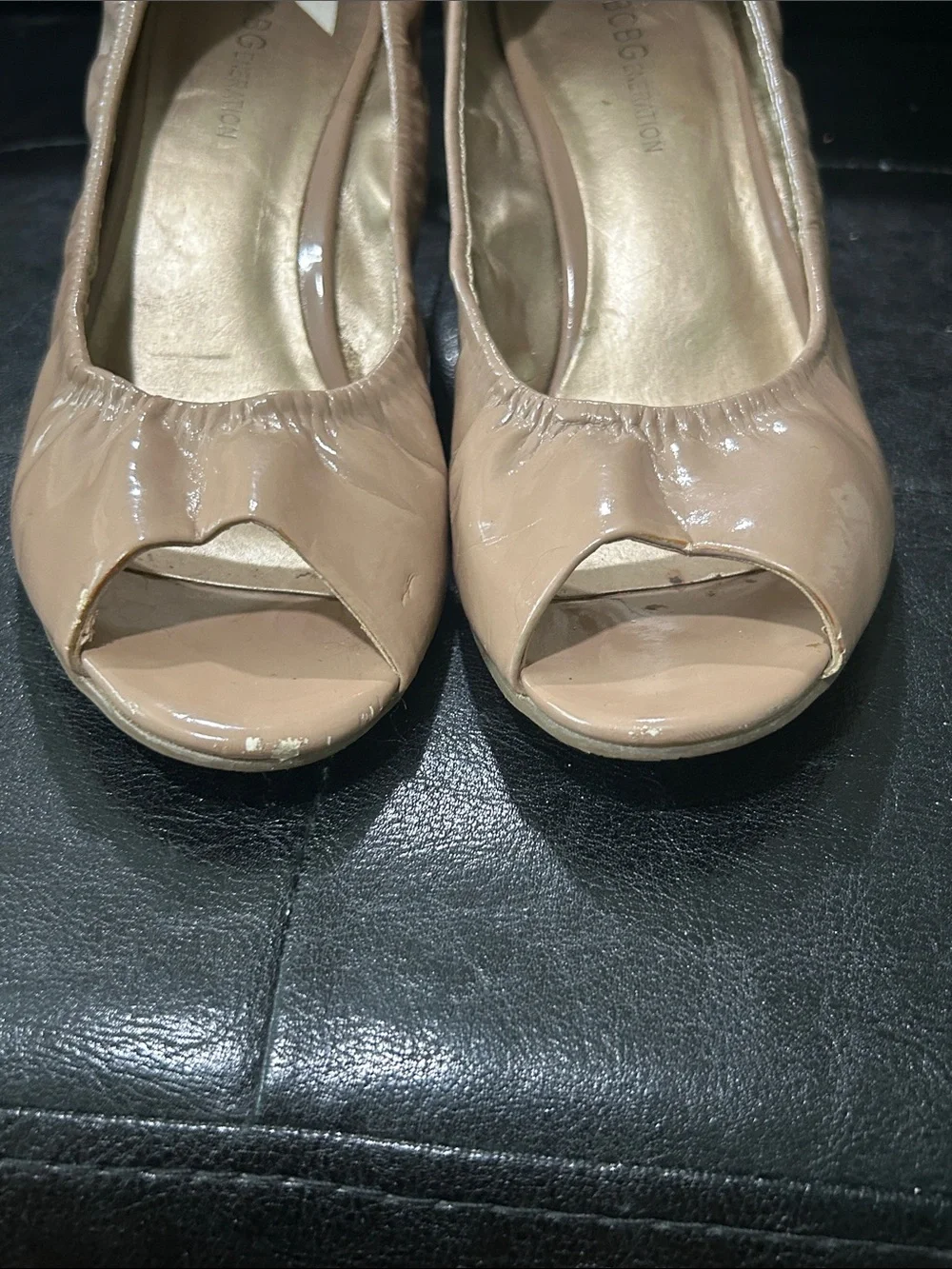 BCBGeneration Patent Nude Wedge Pumps